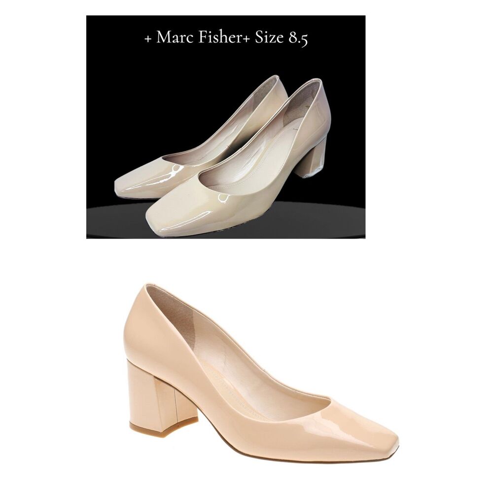 Marc Fisher Nude Patent Block Heel Pumps